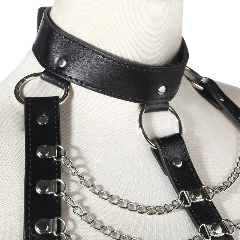 Sexy Body Chest Harness for Women with Many Chains / Body Harness Accessory in Gothic Fashion