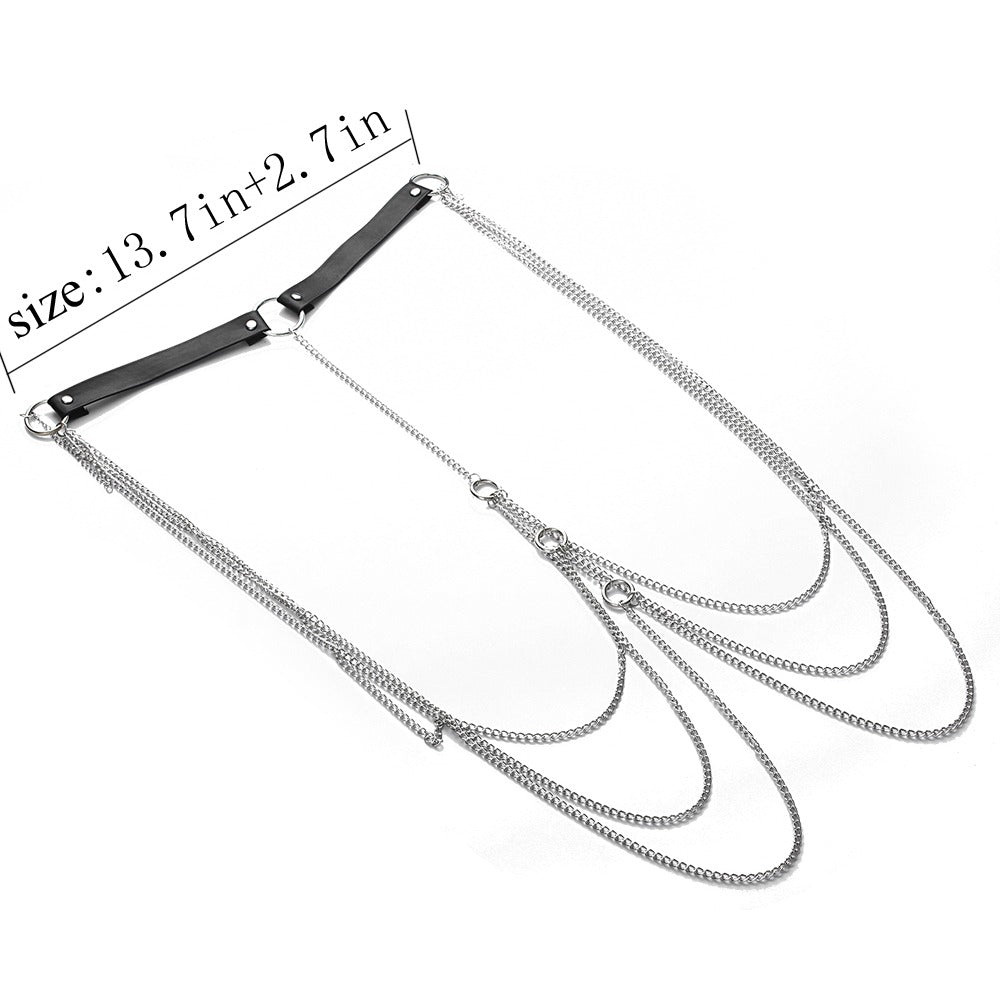 Sexy Body Harness With Metal Chain / Aluminum Jewellery With Faux Leather Collar