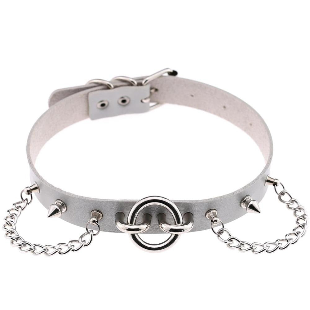 Sexy Collar Choker With Spikes And Chains / PU Leather Gothic Necklace / Neck Accessories