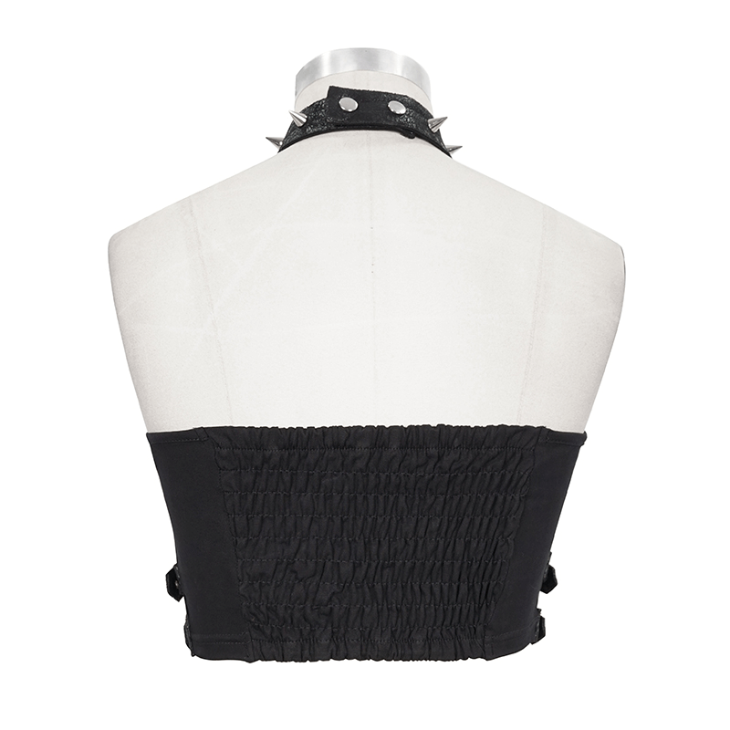 Sexy Crop Top with Buckles / Gothic Style Black Top with Spikes / Female Fashion Tops