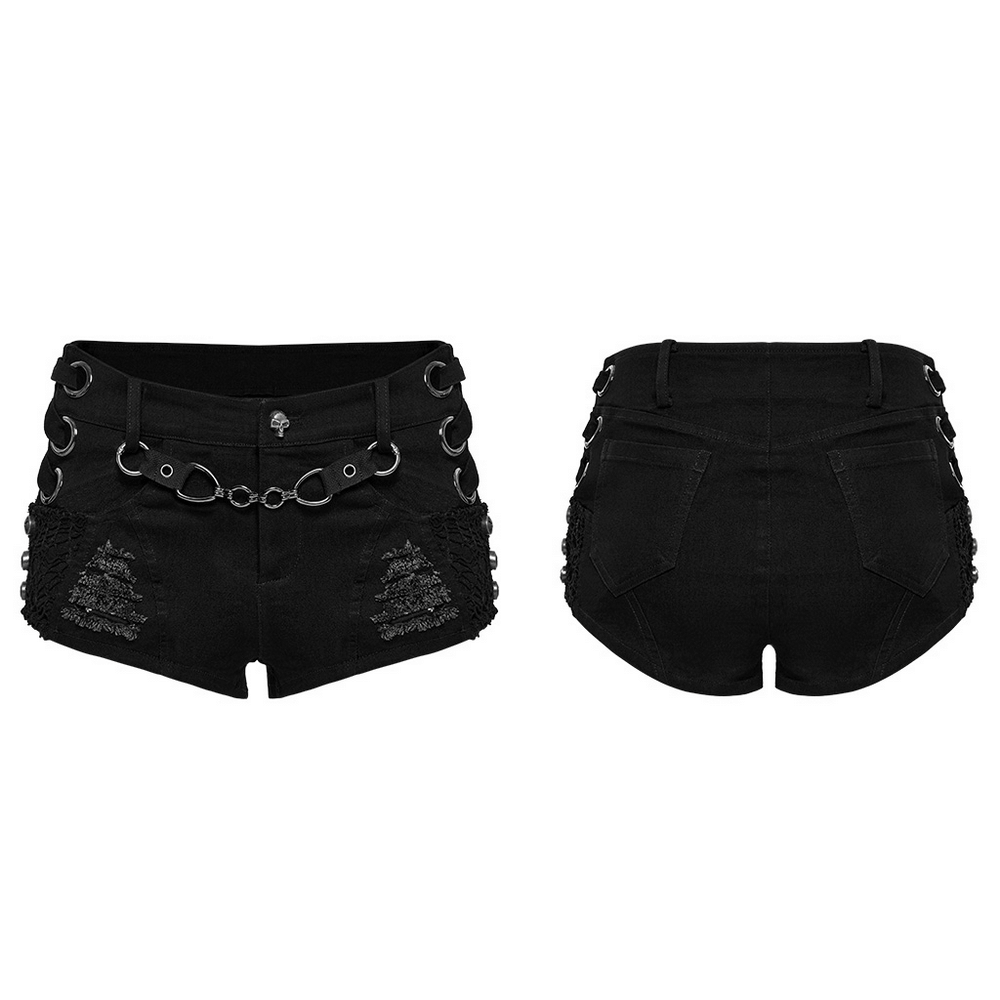 Sexy Denim Shorts with Detachable Chain and Metal Eyelets