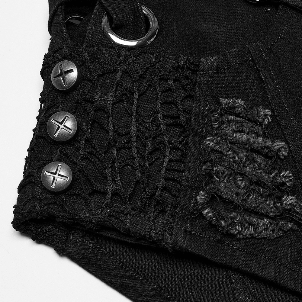 Sexy Denim Shorts with Detachable Chain and Metal Eyelets