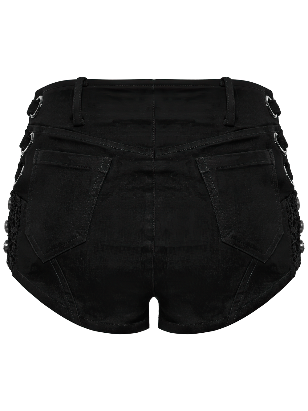 Sexy Denim Shorts with Detachable Chain and Metal Eyelets