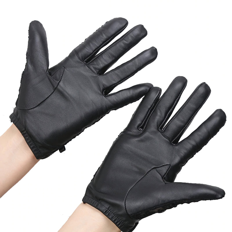 Sexy Fashion Women's Genuine Leather Gloves / Elegant Black Lace Gloves with Bow