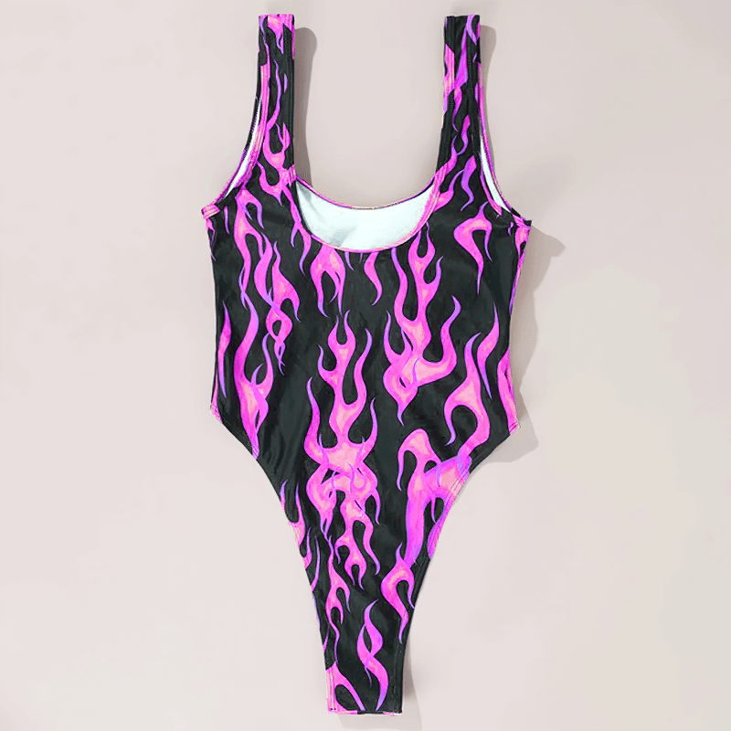 Sexy Female Fire Print One-piece Swimsuit / Women's High Cut Swimwear Bodysuits