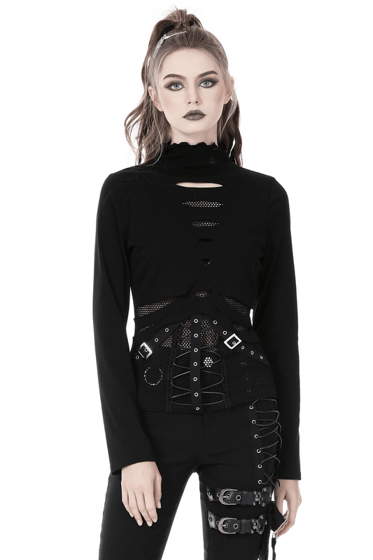 Sexy Fishnet Sweatshirt with Edgy Hardware Details