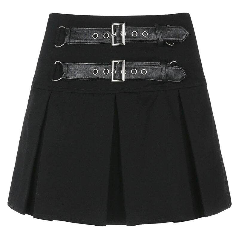 Sexy Gothic Black Mini Skirt /  Women's Pleated High Waist Skirt with Rivets