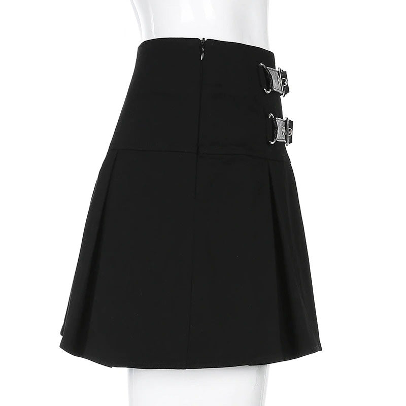 Sexy Gothic Black Mini Skirt /  Women's Pleated High Waist Skirt with Rivets