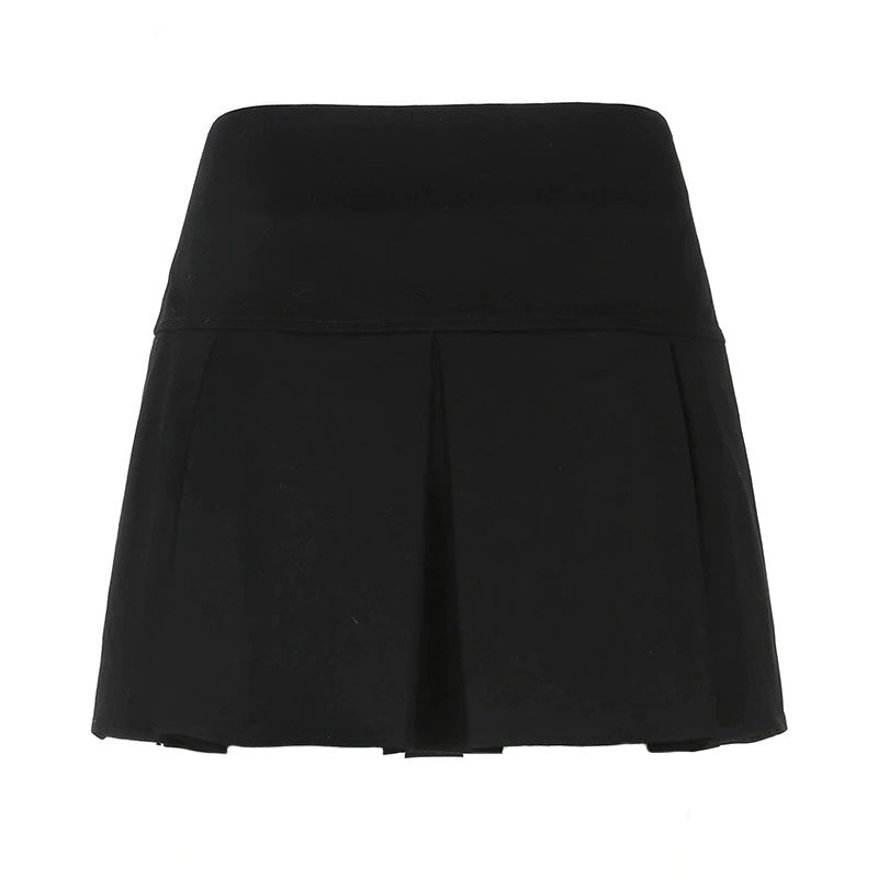 Sexy Gothic Black Mini Skirt /  Women's Pleated High Waist Skirt with Rivets