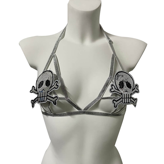 Sexy Gothic Body Harness for Women / Erotic Female Cupless Elastic Harness Bra