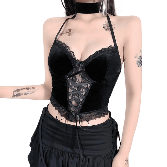 Sexy Gothic Corset with Lace / Women's Vintage Crop Corset in Black Colour