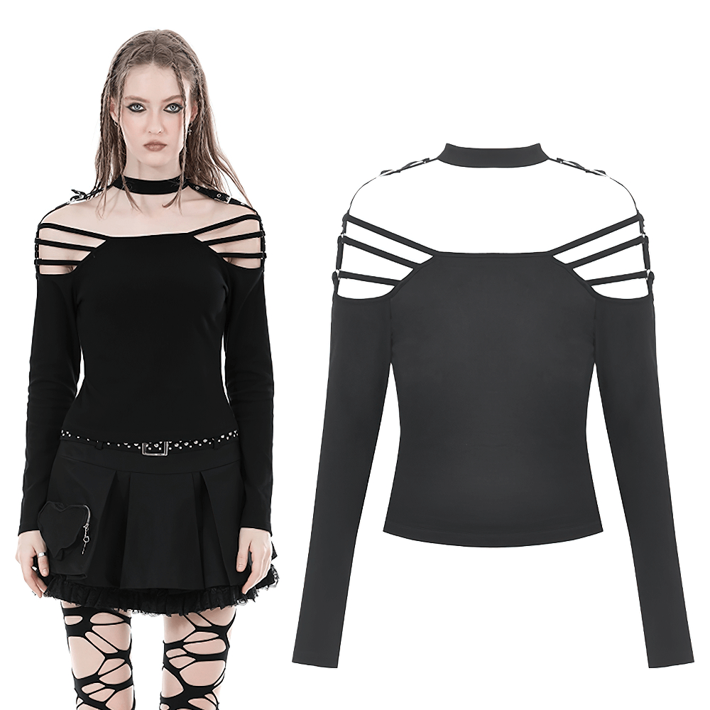 Sexy Gothic Off-Shoulder Top with Long Sleeves