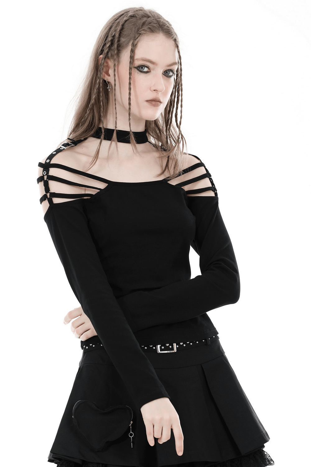 Sexy Gothic Off-Shoulder Top with Long Sleeves