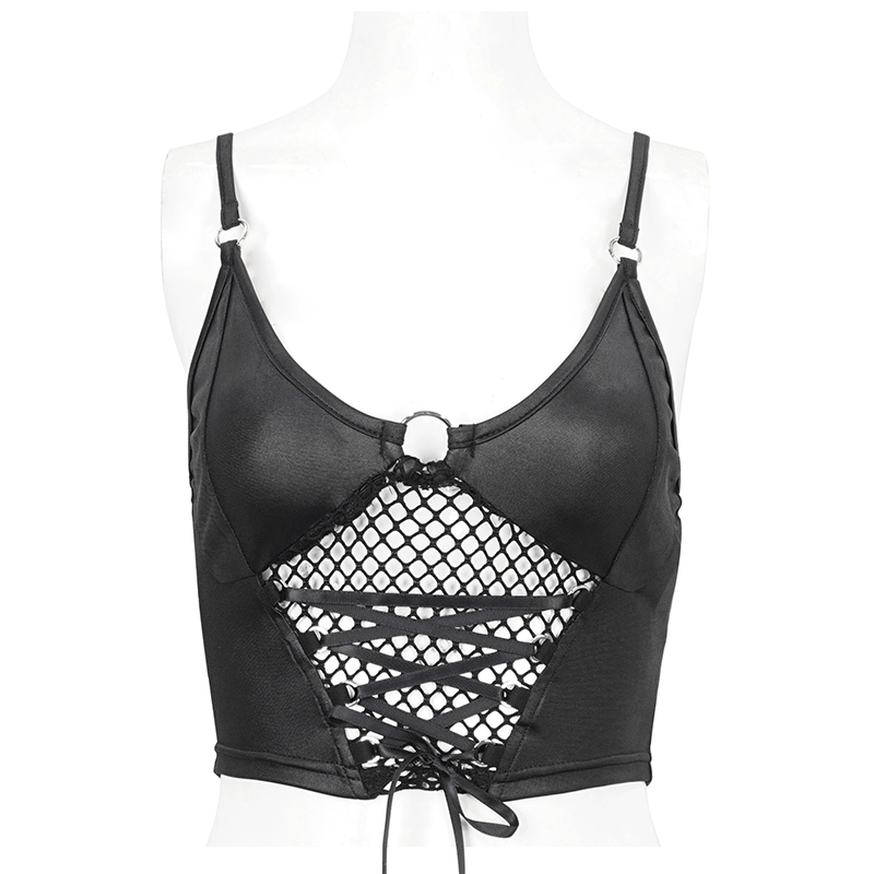 Sexy Grunge Camis with Lace-up and Net Front / Women's Crop Top with Adjustable Shoulder Straps