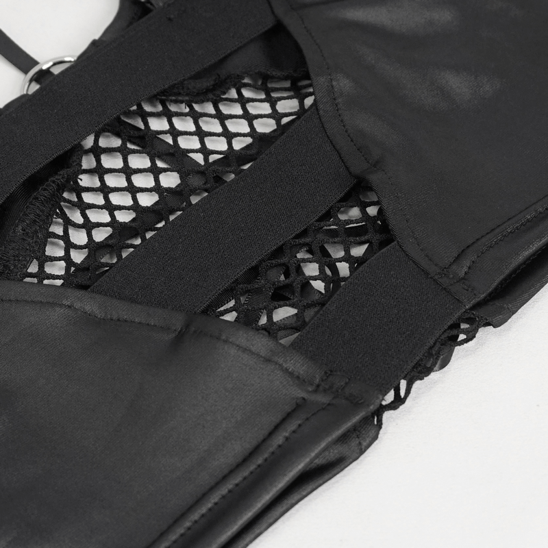 Sexy Grunge Camis with Lace-up and Net Front / Women's Crop Top with Adjustable Shoulder Straps