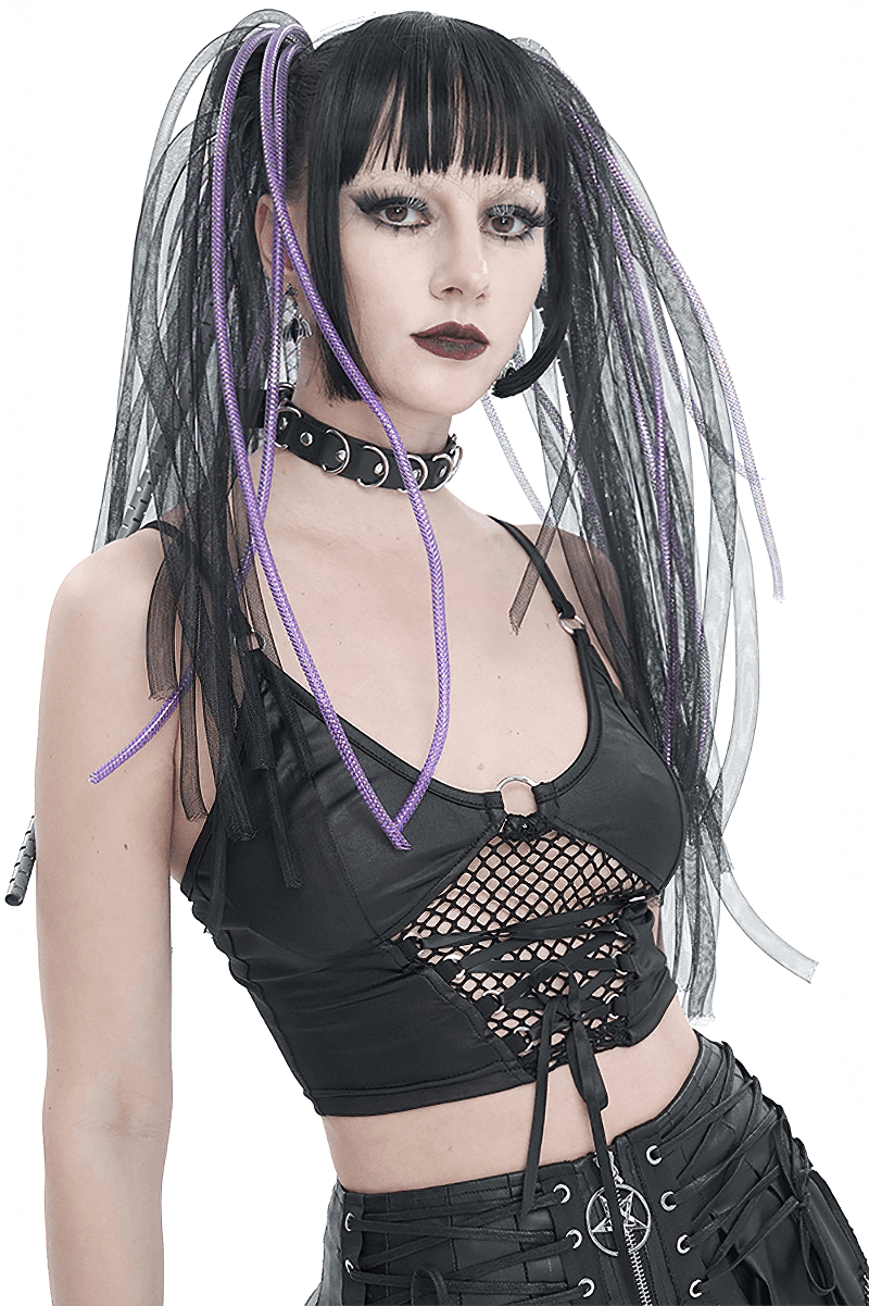 Sexy Grunge Camis with Lace-up and Net Front / Women's Crop Top with Adjustable Shoulder Straps