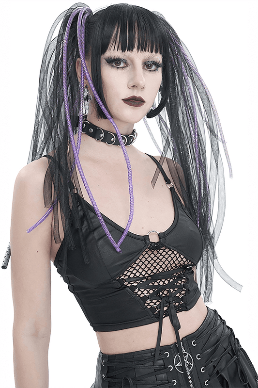 Sexy Grunge Camis with Lace-up and Net Front / Women's Crop Top with Adjustable Shoulder Straps