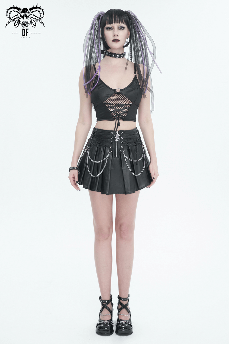 Sexy Grunge Camis with Lace-up and Net Front / Women's Crop Top with Adjustable Shoulder Straps