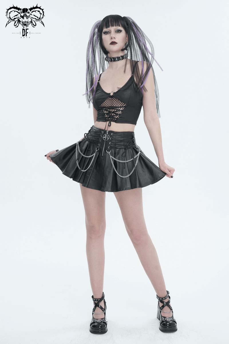 Sexy Grunge Camis with Lace-up and Net Front / Women's Crop Top with Adjustable Shoulder Straps