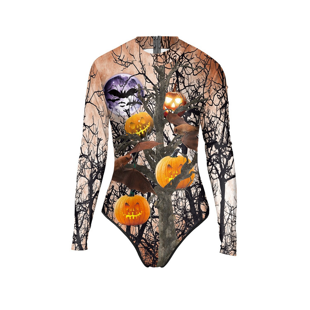Sexy Halloween Long Sleeve One Piece Swimsuit Printed / Sport Swimwear Swimming Suit for Women