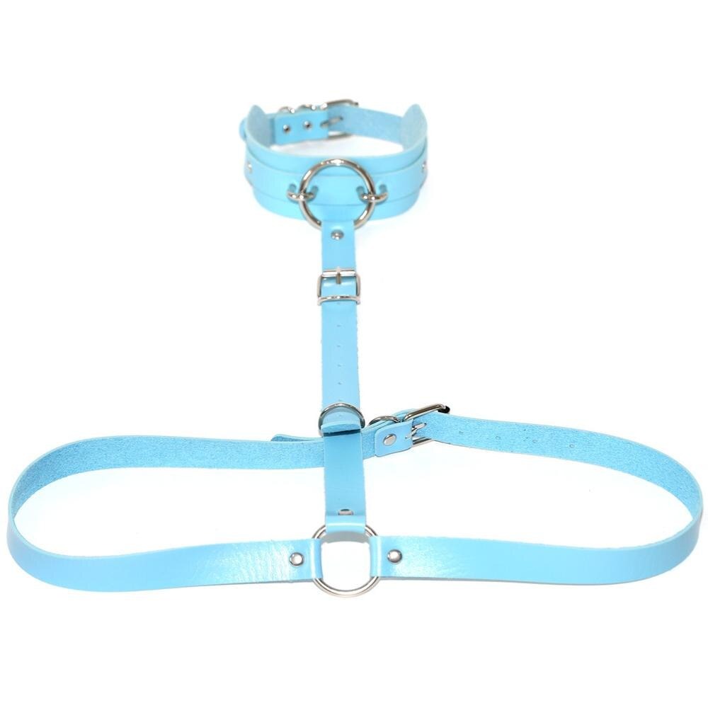 Sexy Harajuku PU Leather Body Harness / Choker Collar With Metal Ring / Cosplay Erotic Outfit