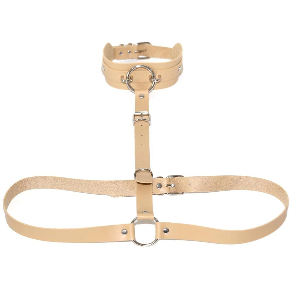 Sexy Harajuku PU Leather Body Harness / Choker Collar With Metal Ring / Cosplay Erotic Outfit