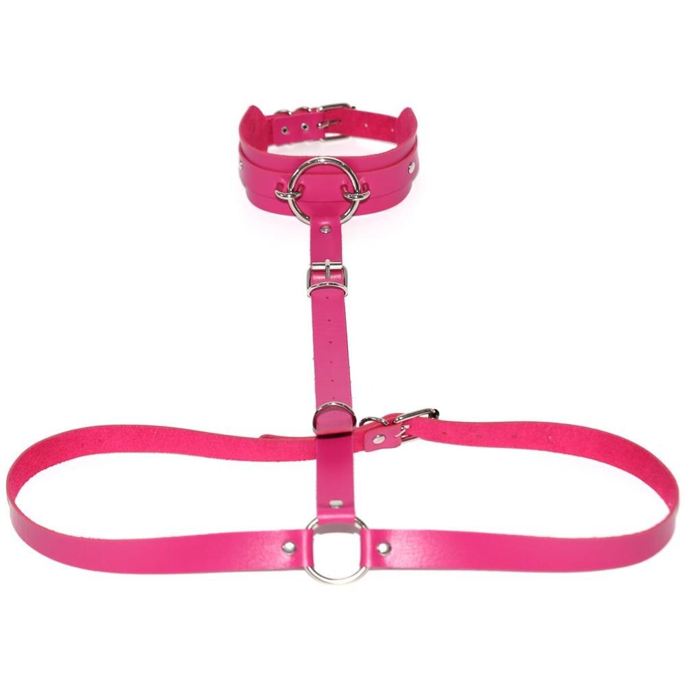 Sexy Harajuku PU Leather Body Harness / Choker Collar With Metal Ring / Cosplay Erotic Outfit