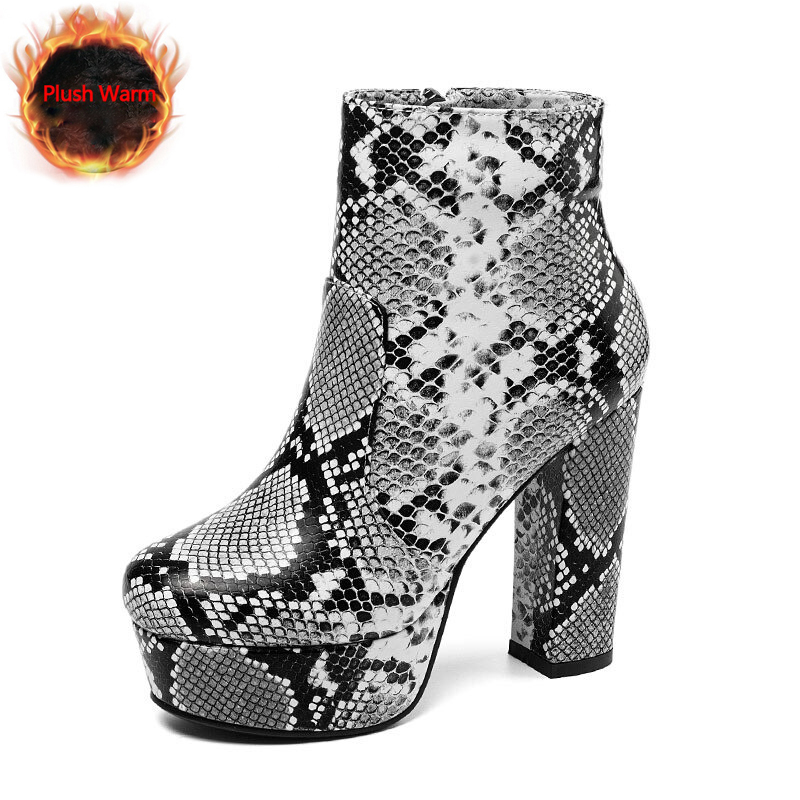 Sexy High Heel Snake Skin Print Ankle Boots / Women's Pointed Toe Platform Shoes / Fashion Female Shoes