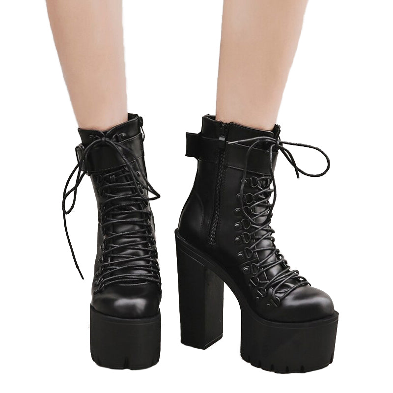 Sexy High Heel Womens Boots / Classic Waterproof Black Platform Boots