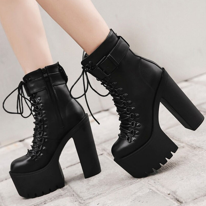 Sexy High Heel Womens Boots / Classic Waterproof Black Platform Boots
