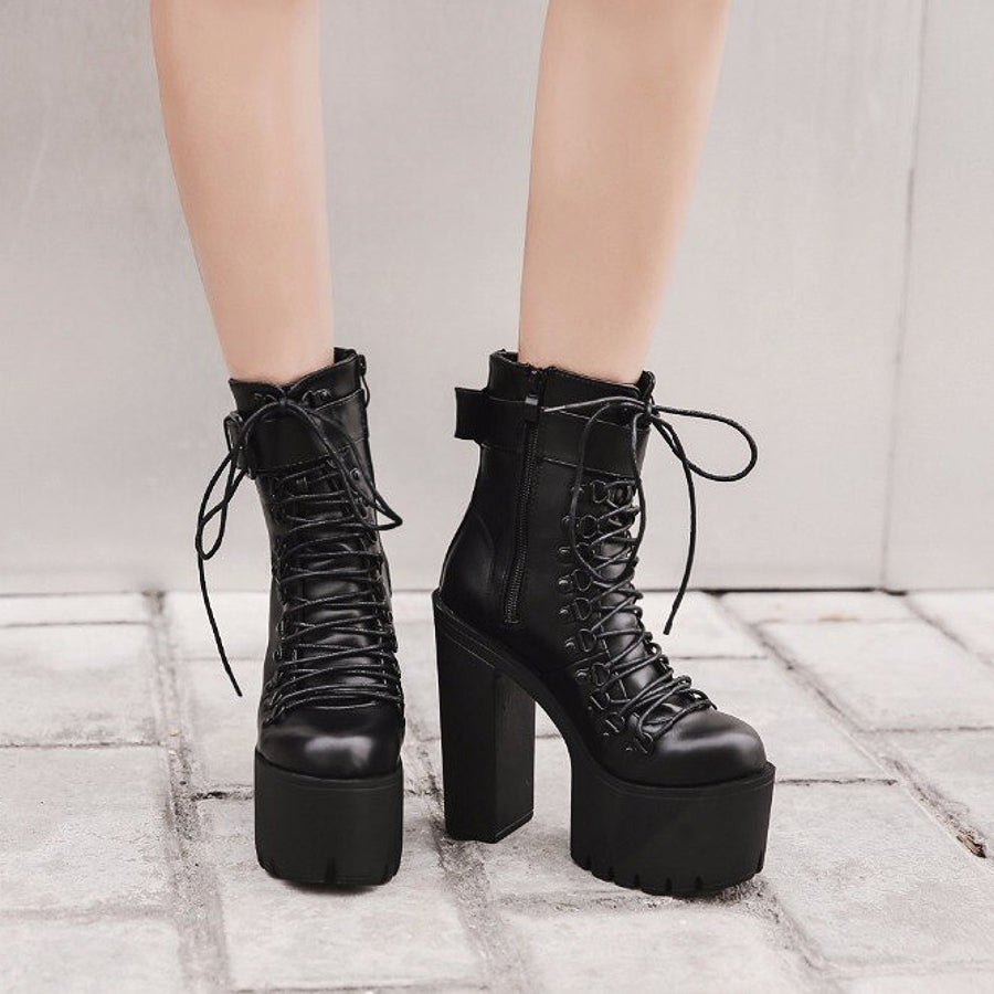 Sexy High Heel Womens Boots / Classic Waterproof Black Platform Boots