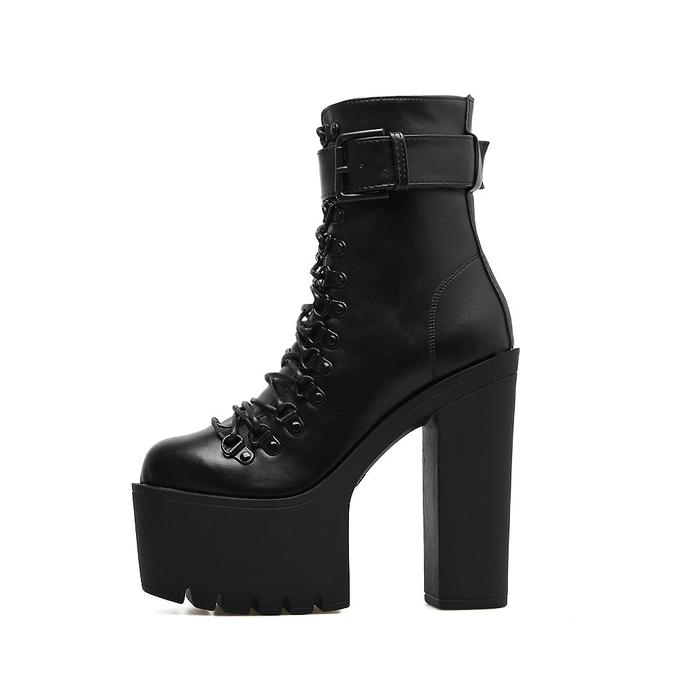 Sexy High Heel Womens Boots / Classic Waterproof Black Platform Boots