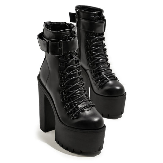 Sexy High Heel Womens Boots / Classic Waterproof Black Platform Boots