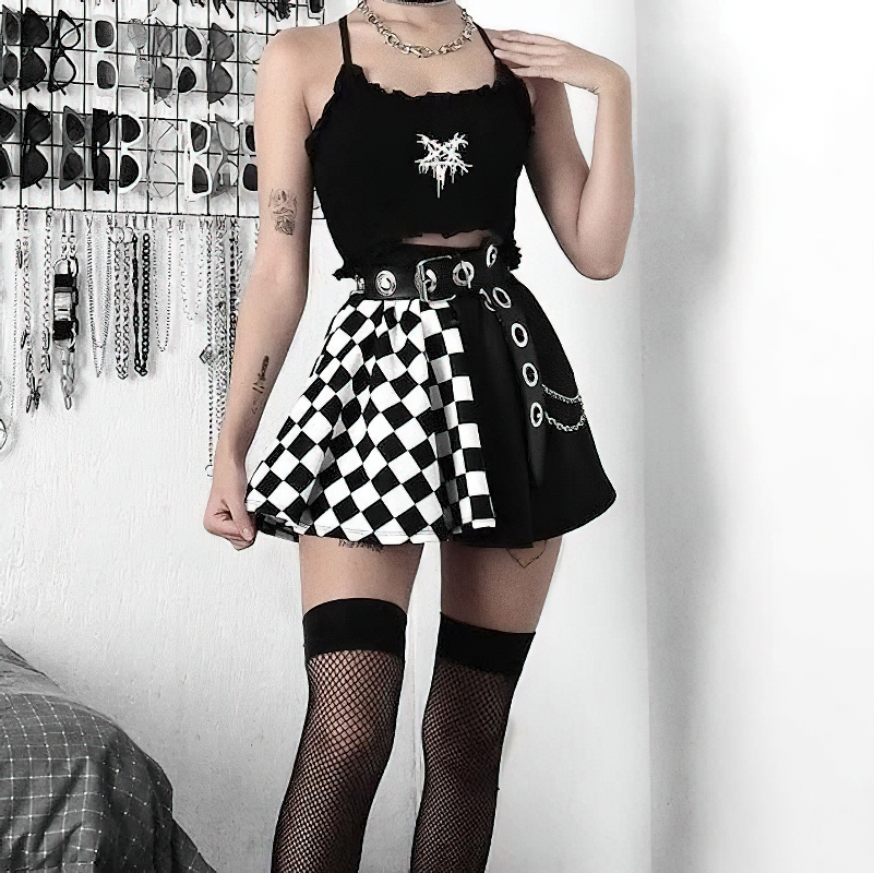 Sexy High Waist Mini Skirt With Plaid Pattern For Women / Aesthetic Summer Streetwear