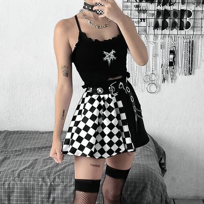 Sexy High Waist Mini Skirt With Plaid Pattern For Women / Aesthetic Summer Streetwear