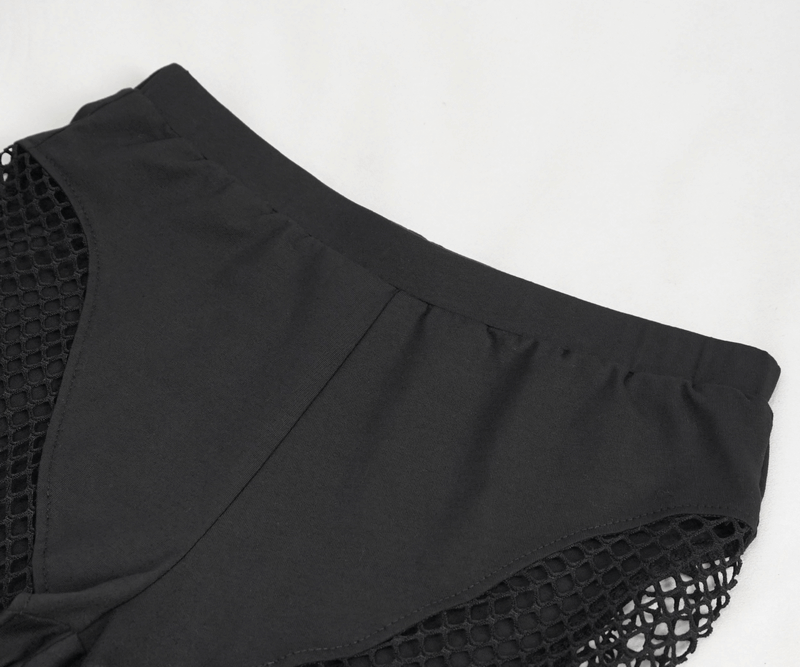 Sexy Hole Net Slim Leggings for Women / Elastic Leggings with Metal Studded Belt Accents on Thigh