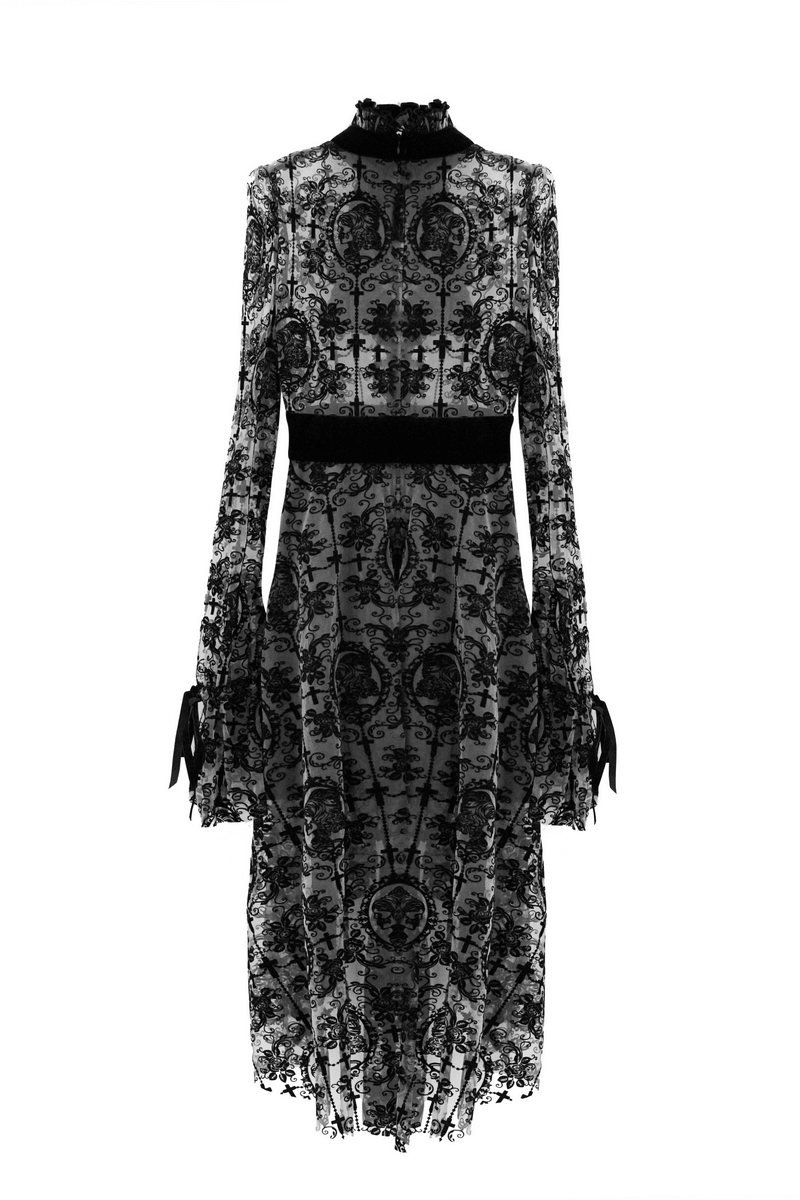 Sexy Irregular Lace Dress / Women's Elastic Dress With Long Sleeves in Gothic Style
