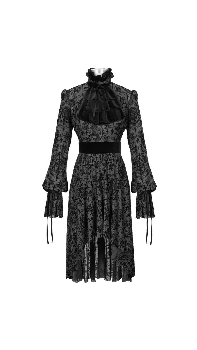 Sexy Irregular Lace Dress / Women's Elastic Dress With Long Sleeves in Gothic Style