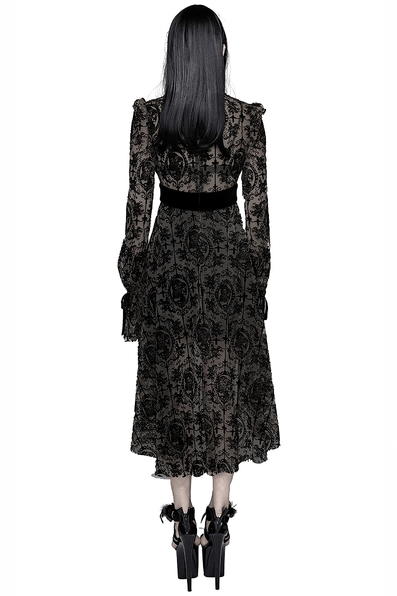 Sexy Irregular Lace Dress / Women's Elastic Dress With Long Sleeves in Gothic Style