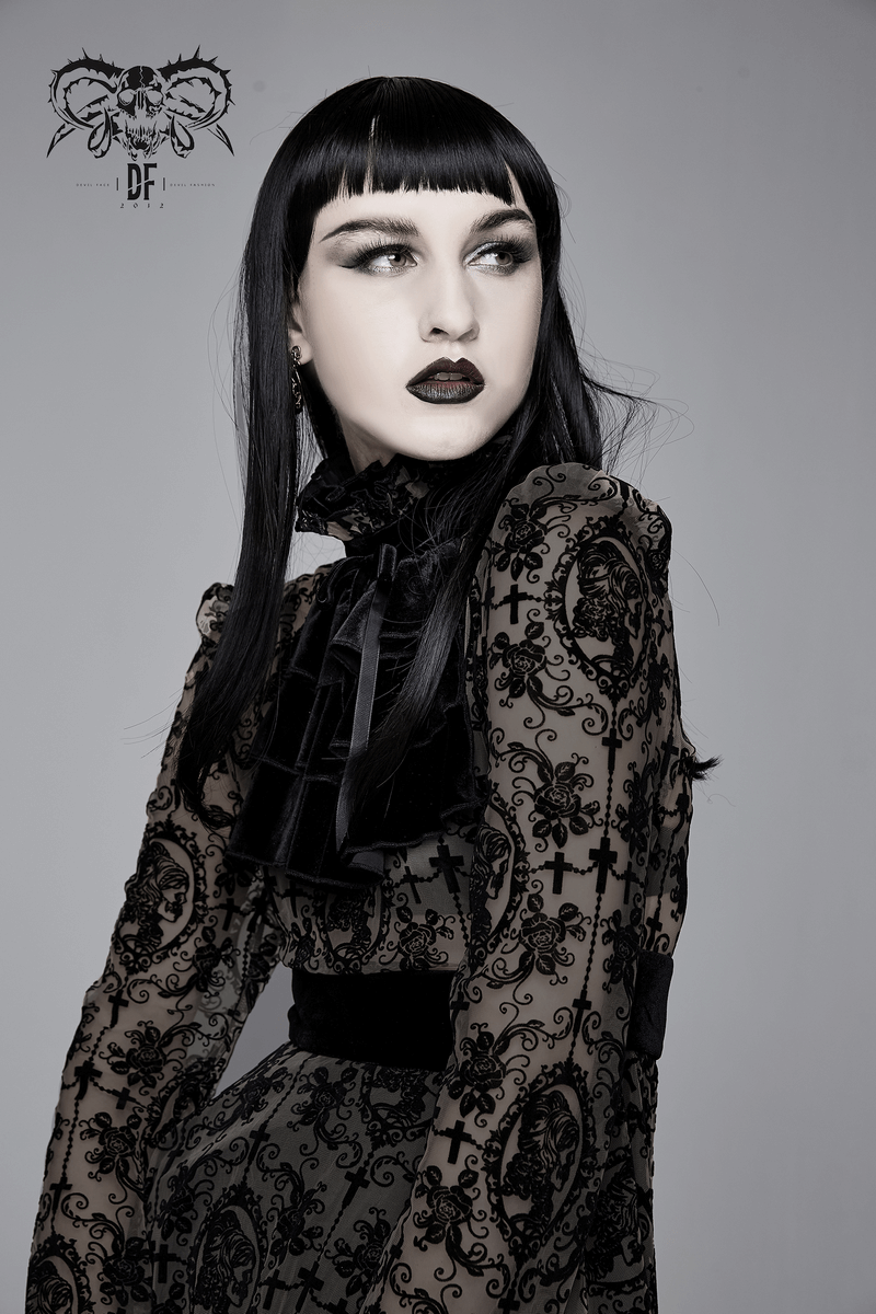 Sexy Irregular Lace Dress / Women's Elastic Dress With Long Sleeves in Gothic Style