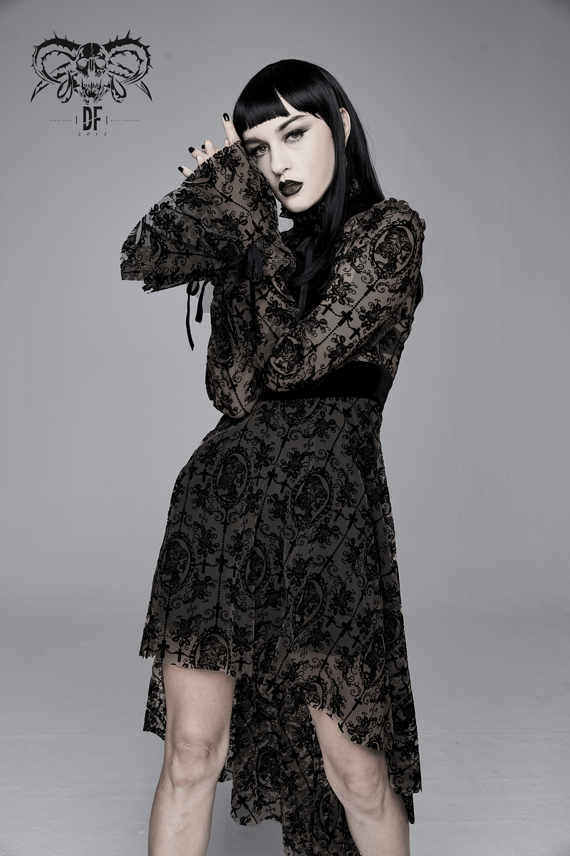 Sexy Irregular Lace Dress / Women's Elastic Dress With Long Sleeves in Gothic Style