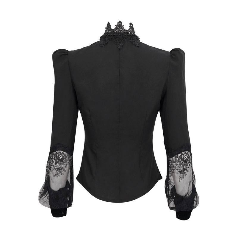 Sexy Lace Long Puff Sleeve Blouse / Gothic Black Transparent Shirt With Buttons