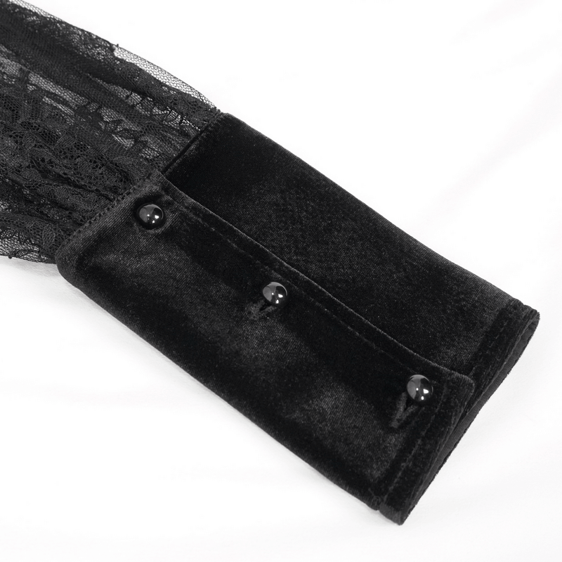 Sexy Lace Long Puff Sleeve Blouse / Gothic Black Transparent Shirt With Buttons