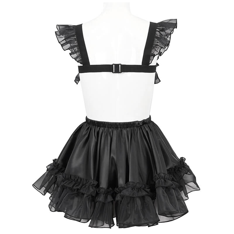 Sexy Ladies Hollow Out Short Lingerie Dress / Black Gothic Women's Dress with Frill and Lace