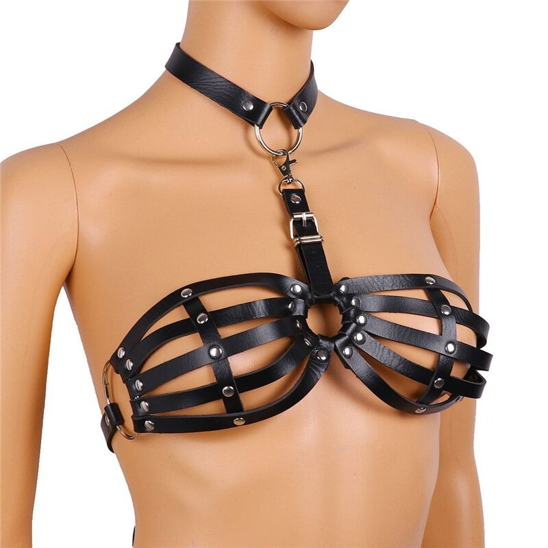Sexy Leather Bra Harness / Bra Garter Body Cage Straps Belts For Women / Erotic Waistband Bondage