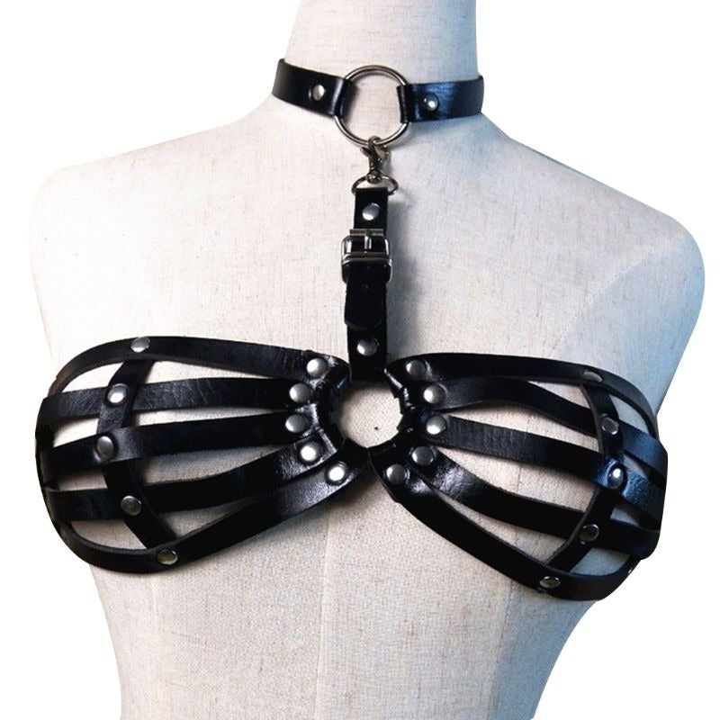 Sexy Leather Bra Harness / Bra Garter Body Cage Straps Belts For Women / Erotic Waistband Bondage