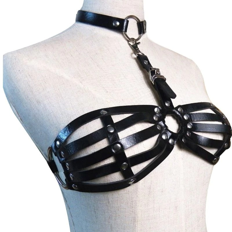 Sexy Leather Bra Harness / Bra Garter Body Cage Straps Belts For Women / Erotic Waistband Bondage