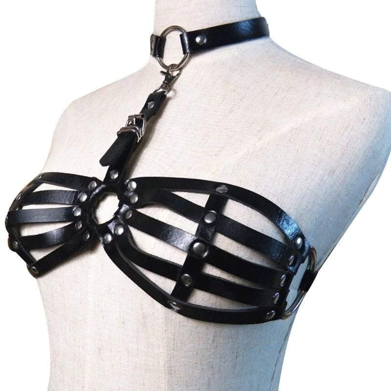 Sexy Leather Bra Harness / Bra Garter Body Cage Straps Belts For Women / Erotic Waistband Bondage