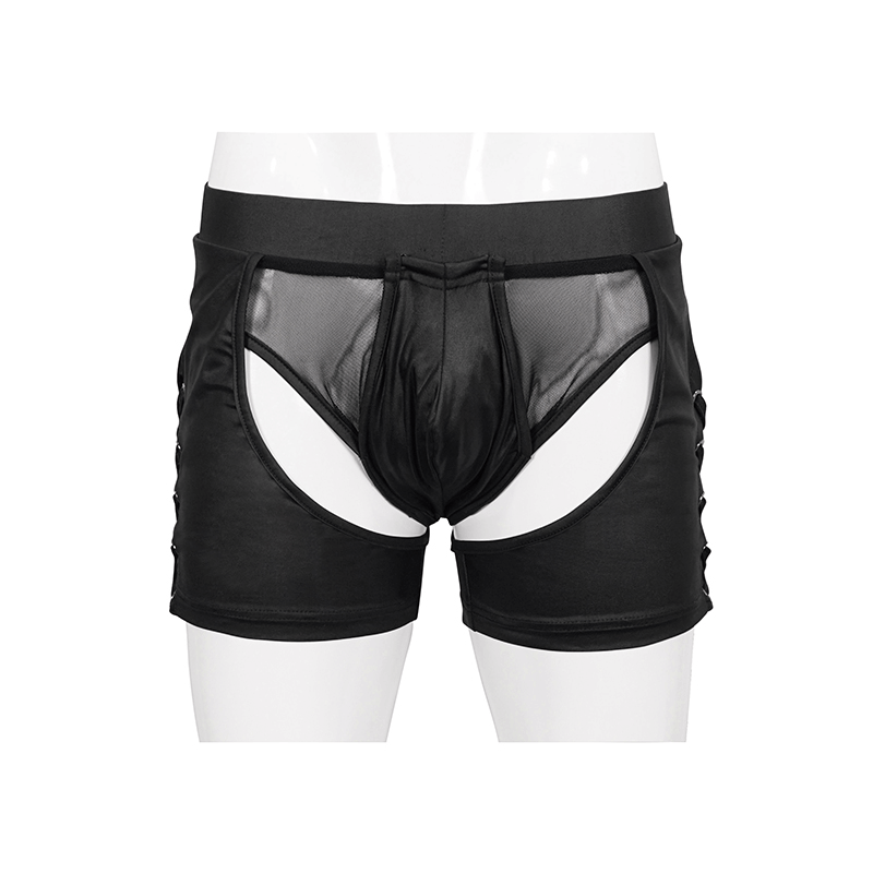 Sexy Men's See-Through Underwear with Side Lace Up / Alternative Black Elastic Waistband Underwears