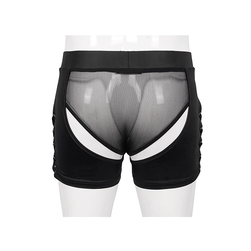 Sexy Men's See-Through Underwear with Side Lace Up / Alternative Black Elastic Waistband Underwears